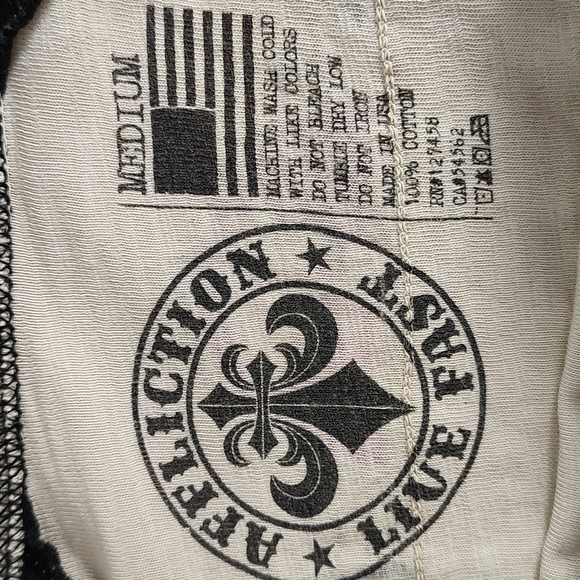 Men's M Affliction Long Sleeve T Shirt Cream Blue Ombre Eagle Fluer De Lis - Picture 2 of 5